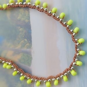 Neon Yellow Boho Choker, Handmade Beaded Crochet Necklace